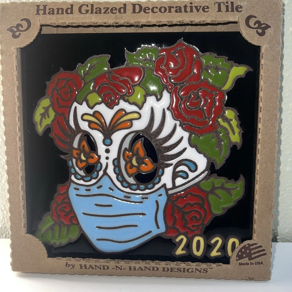 Earthtones Day Of The Dead Skull Women Hand Glazed Art Tile